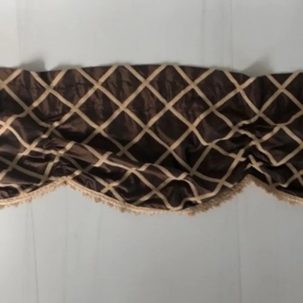 Rod Pocket 50 Inch Wide Brown/gold scalloped valance